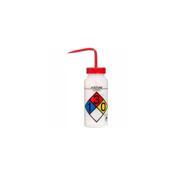 Bel-Art LDPE Wash Bottles 117160001, 500ml, Acetone Label, Red Cap, Wide Mouth, 4/PK 11716-0001 - main